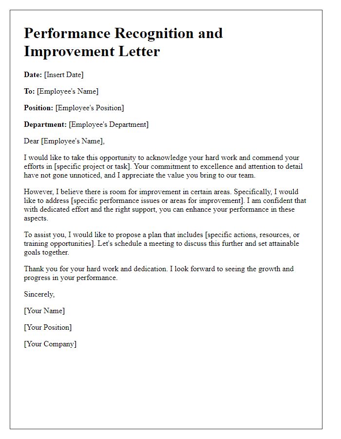 Letter template of performance recognition and improvement