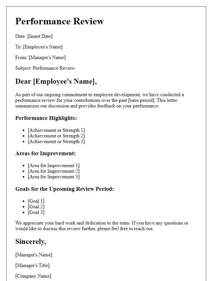 Letter template of performance review for team members