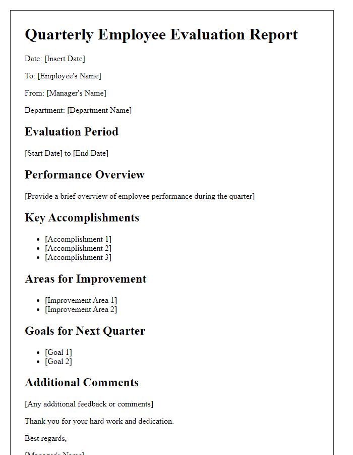 Letter template of quarterly employee evaluation report