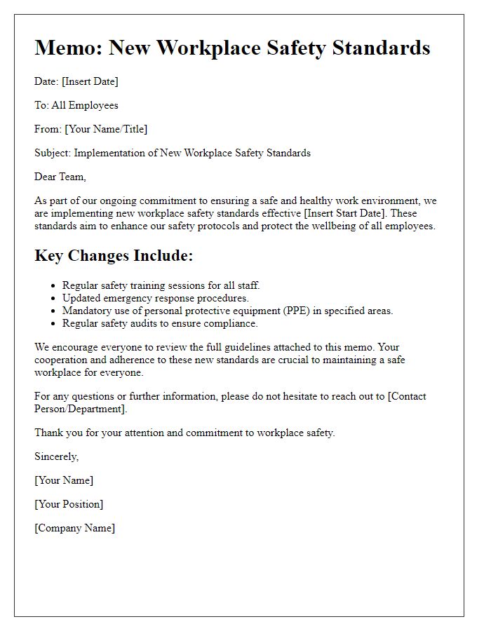 Letter template of new workplace safety standards