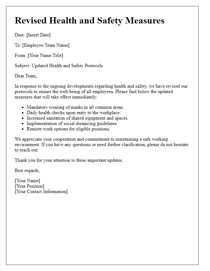 Letter template of revised health and safety measures