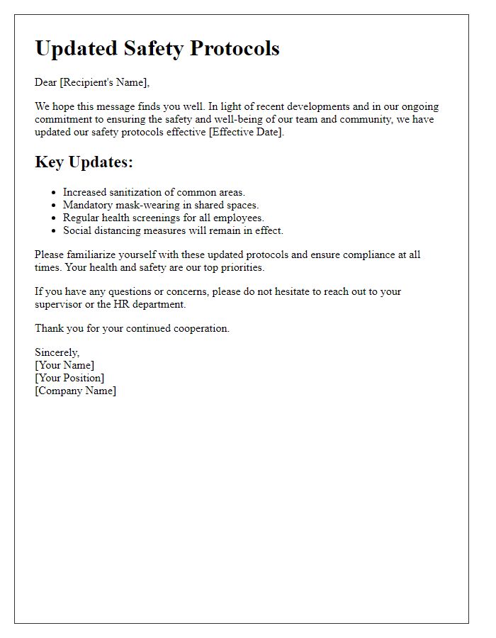 Letter template of updated safety protocols communication