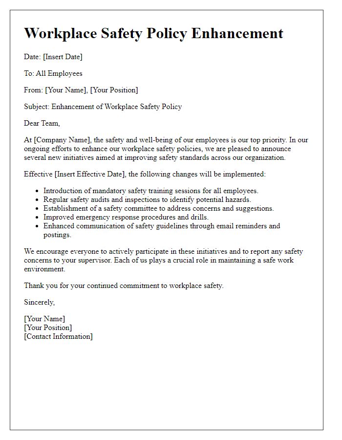 Letter template of workplace safety policy enhancement