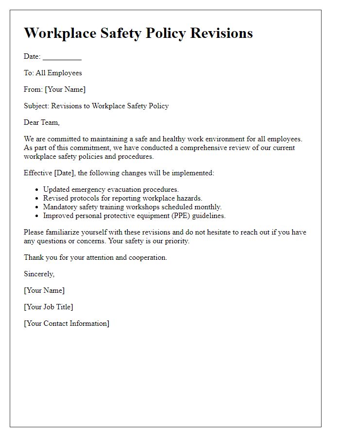 Letter template of workplace safety policy revisions