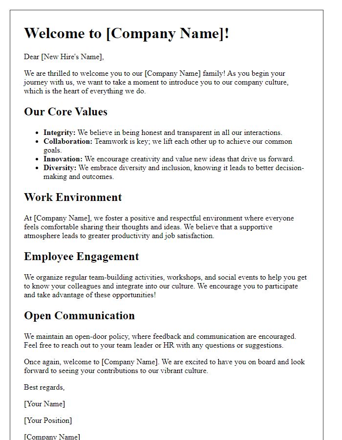 Letter template of introduction to company culture for new hires