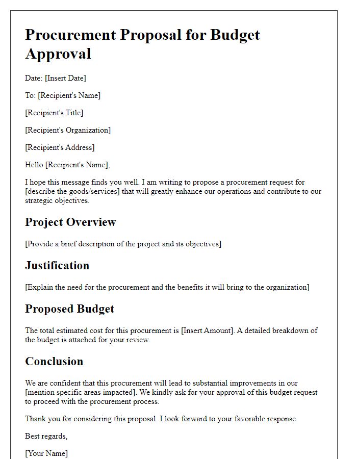 Letter template of procurement proposal for budget approval