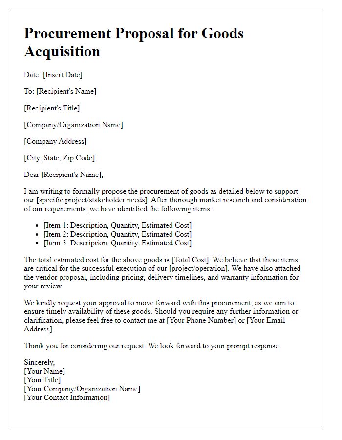 Letter template of procurement proposal for goods acquisition