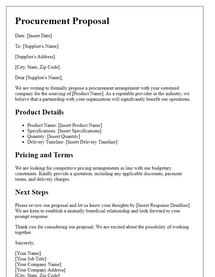 Letter template of procurement proposal for product sourcing