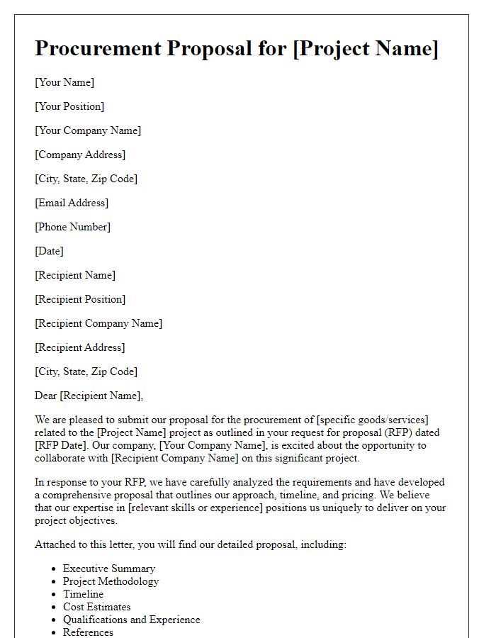 Letter template of procurement proposal for project bid submission