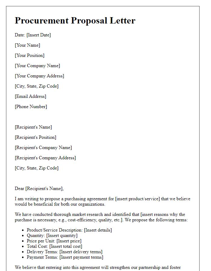 Letter template of procurement proposal for purchasing agreement