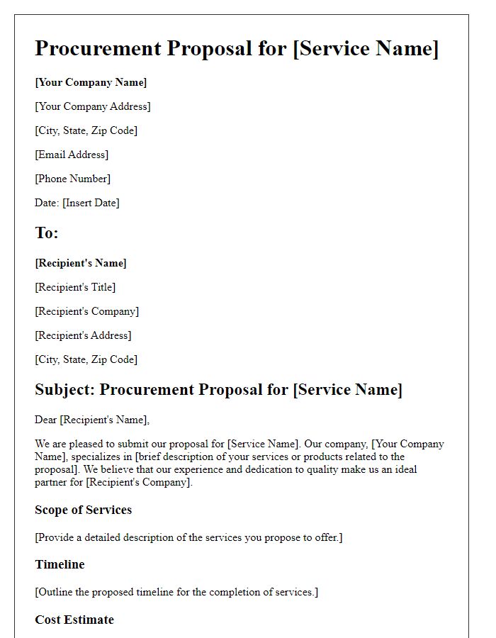 Letter template of procurement proposal for service agreement