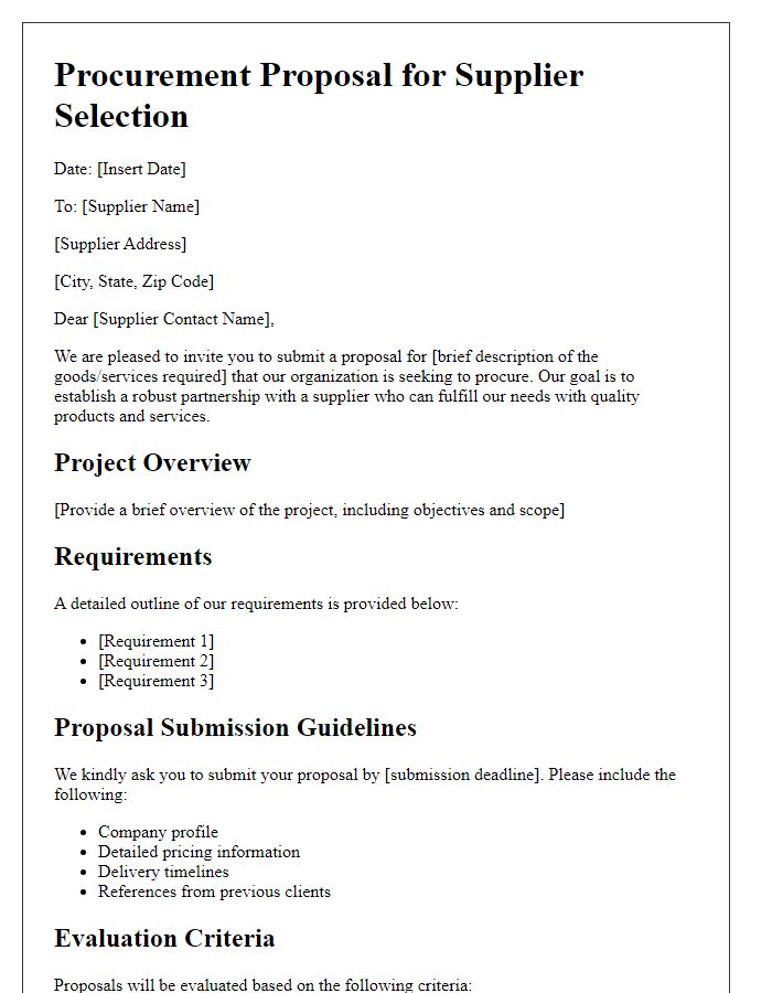 Letter template of procurement proposal for supplier selection