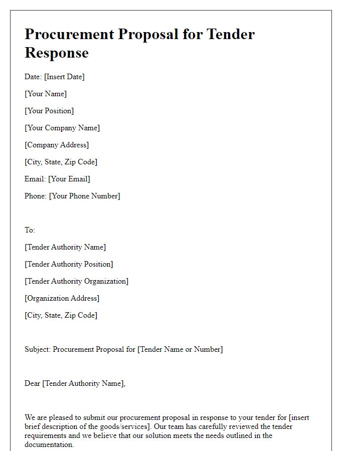 Letter template of procurement proposal for tender response