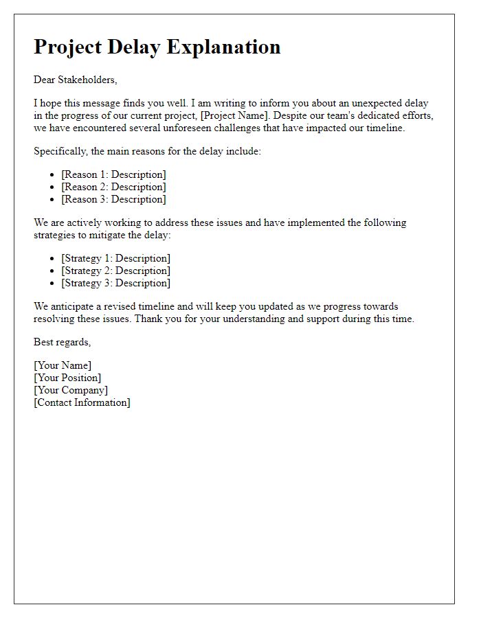 Letter template of project delay explanation to stakeholders