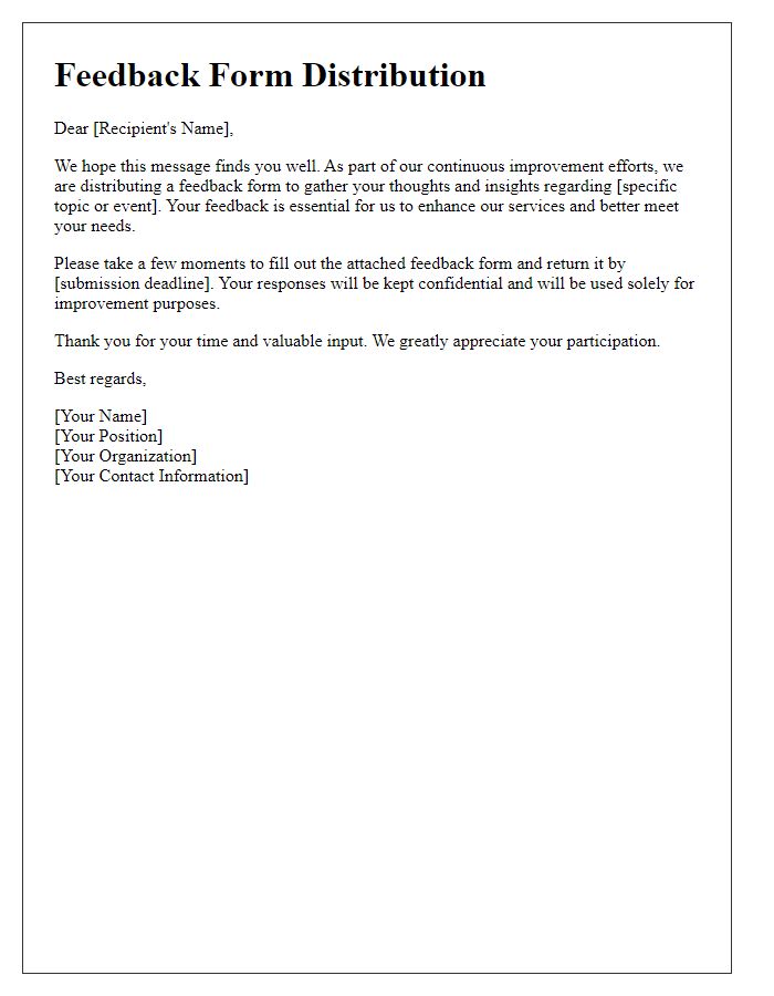 Letter template of feedback form distribution