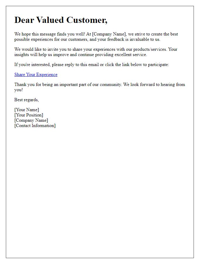 Letter template of inviting customers to share experiences