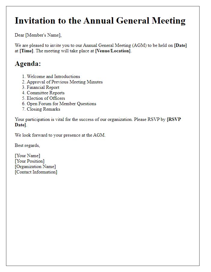 Letter template of Agenda and Invitation for the Annual General Meeting