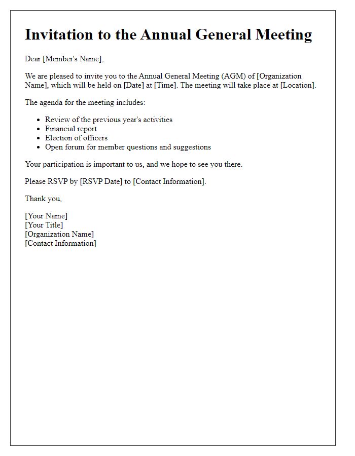 Letter template of Annual General Meeting Invitation for Members