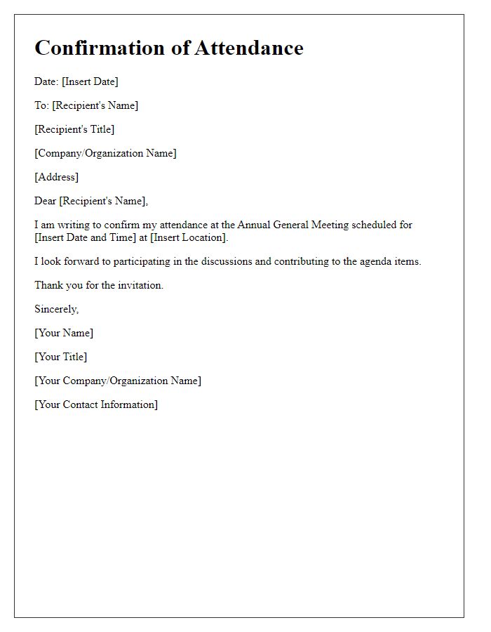 Letter template of Confirming Your Attendance at the Annual General Meeting