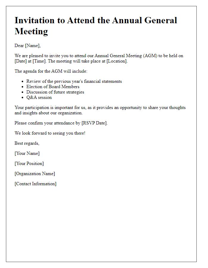 Letter template of Invitation to Attend the Annual General Meeting