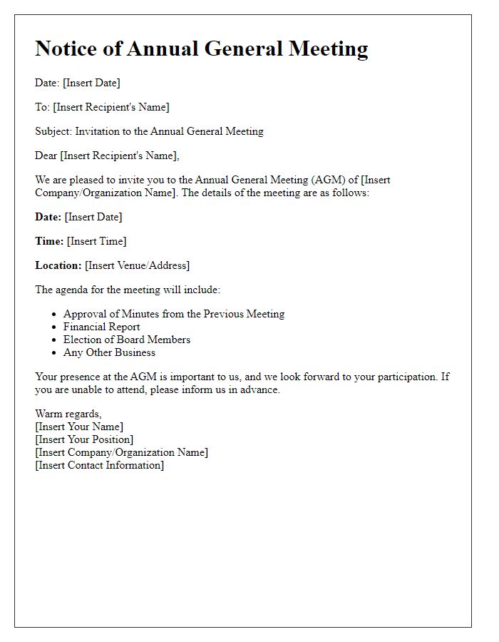 Letter template of Notice for Annual General Meeting Invitation