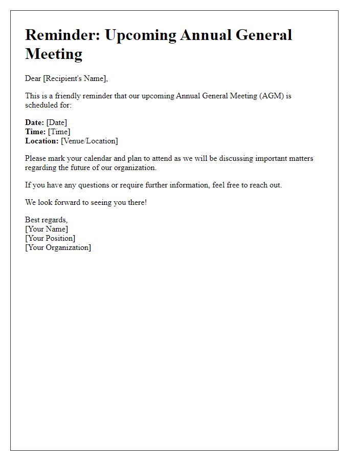 Letter template of Reminder for Upcoming Annual General Meeting