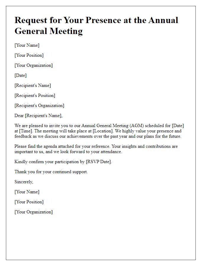 Letter template of Request for Your Presence at the Annual General Meeting