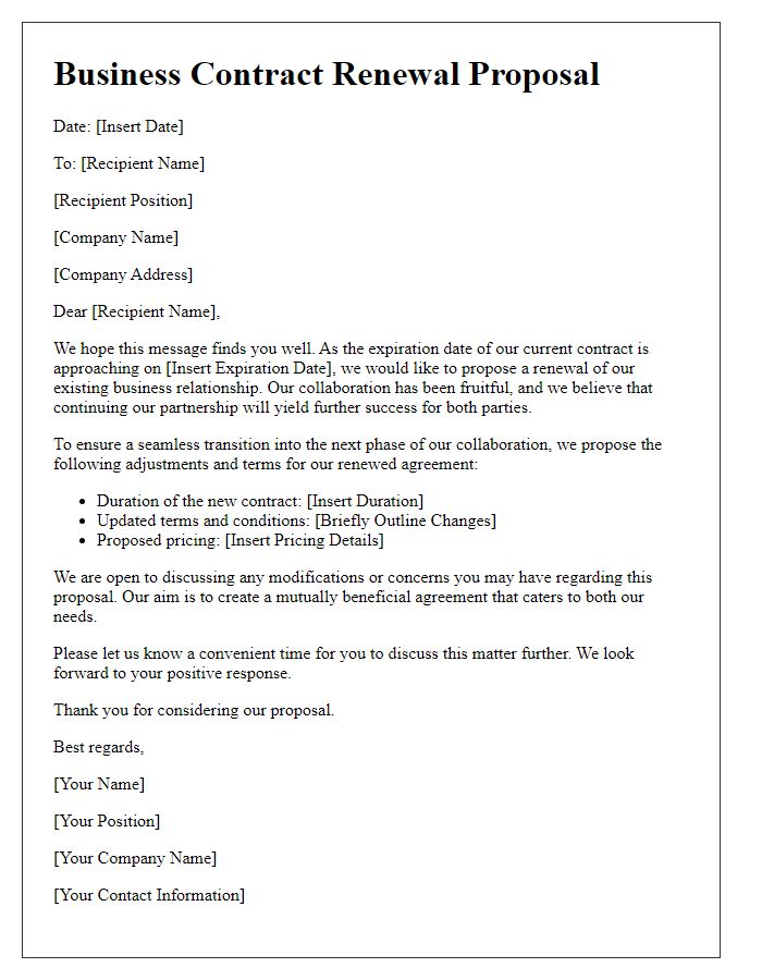 Letter template of business contract renewal proposal