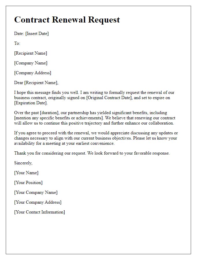 Letter template of business contract renewal request