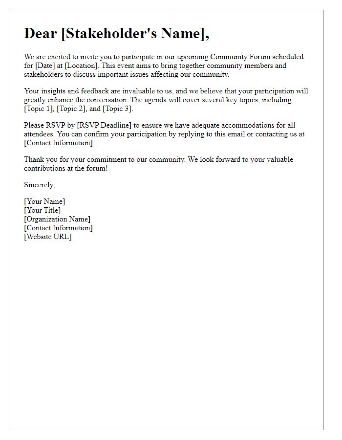 Letter template of stakeholder engagement for community forums