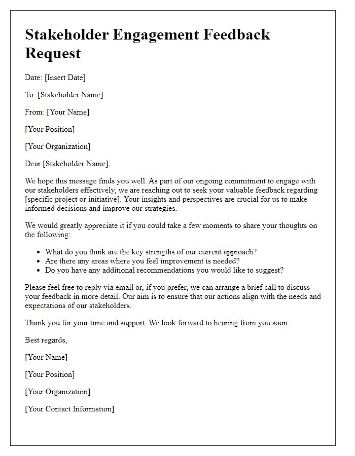 Letter template of stakeholder engagement for feedback requests