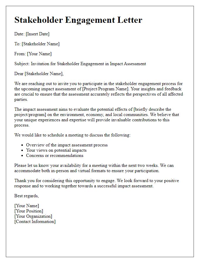 Letter template of stakeholder engagement for impact assessments