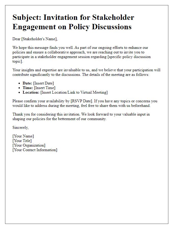 Letter template of stakeholder engagement for policy discussions