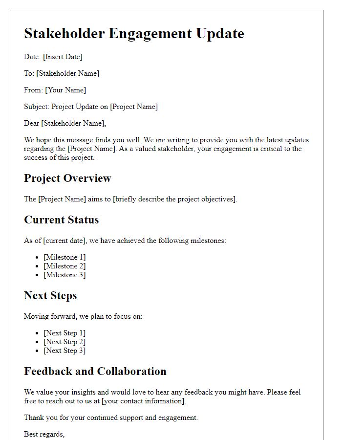 Letter template of stakeholder engagement for project updates