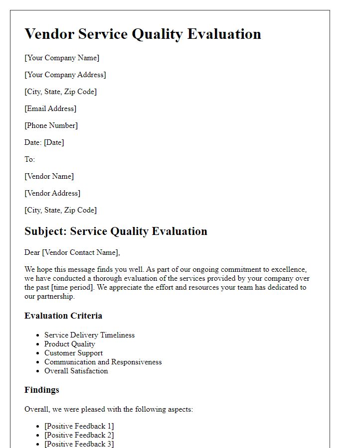 Letter template of vendor service quality evaluation