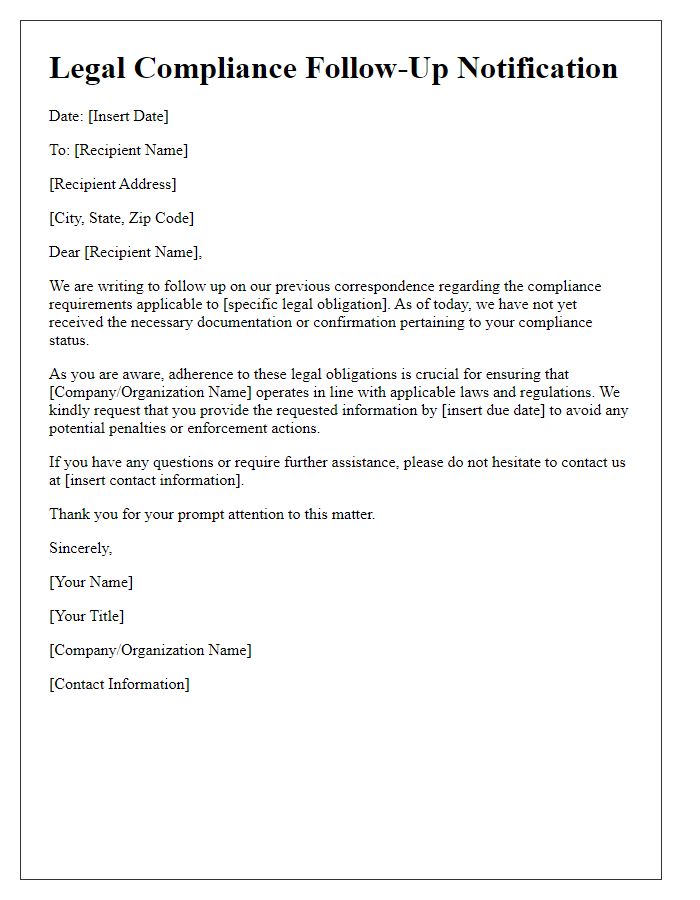 Letter template of legal compliance follow-up notification