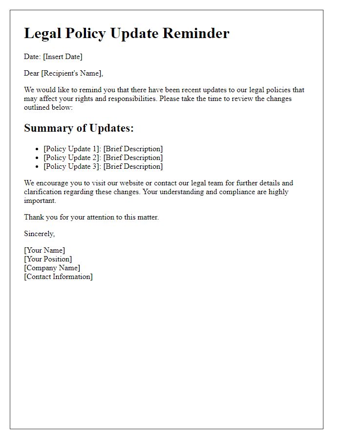 Letter template of legal policy update reminder