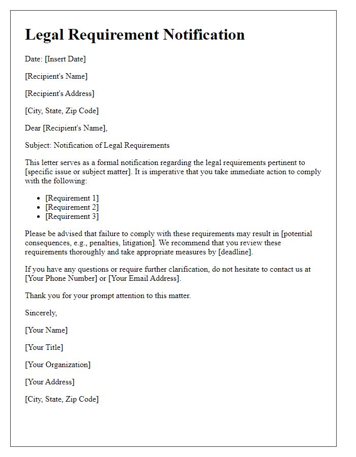 Letter template of legal requirement notification