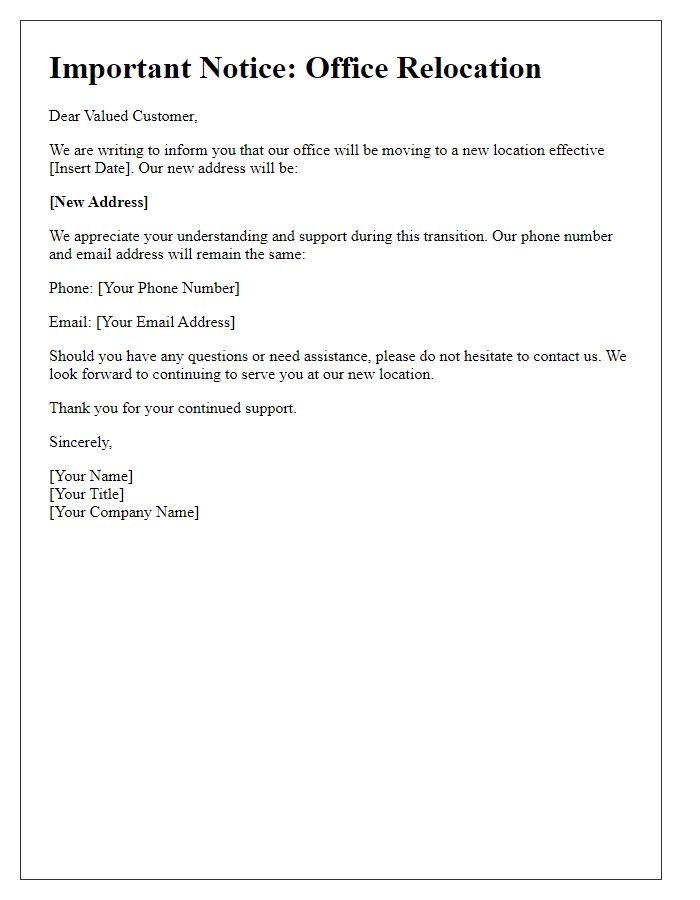 Letter template of customer advisory for office move