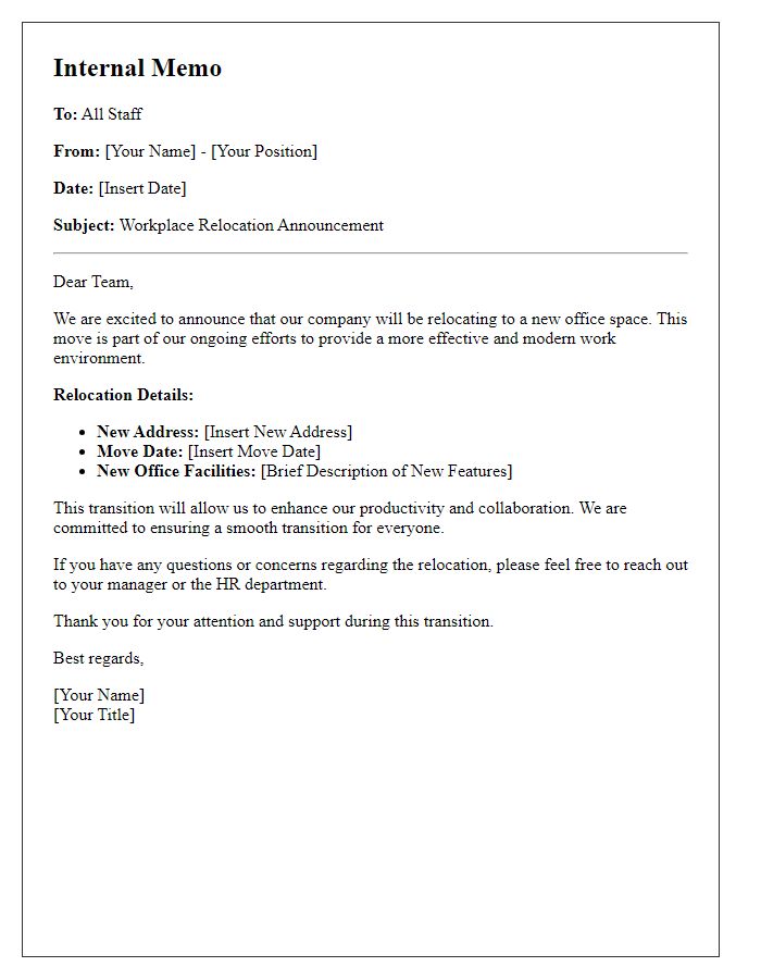 Letter template of internal memo for workplace relocation