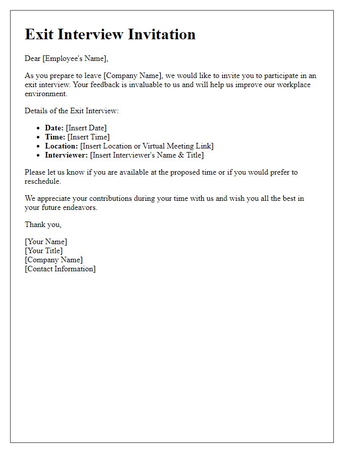 Letter template of Employee Departure Exit Interview