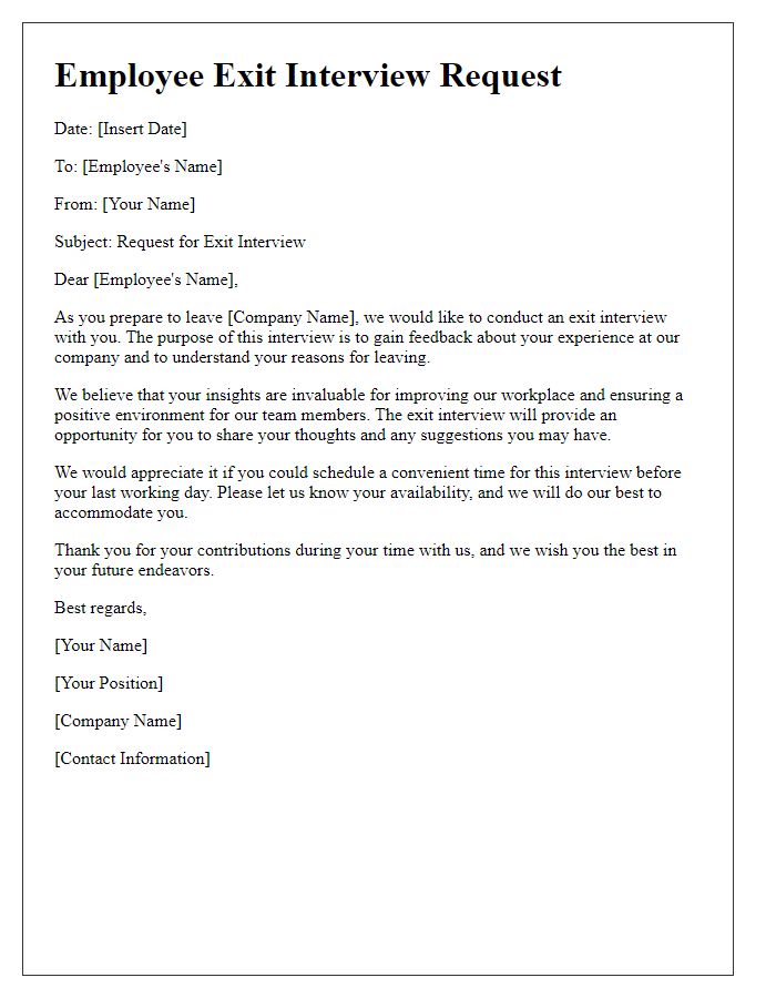 Letter template of Employee Exit Interview Request