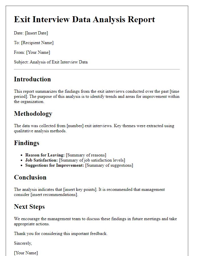 Letter template of Exit Interview Data Analysis