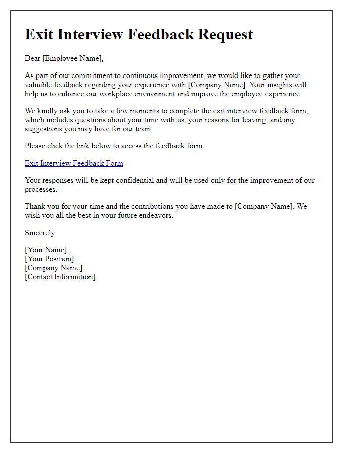Letter template of Exit Interview Feedback Collection