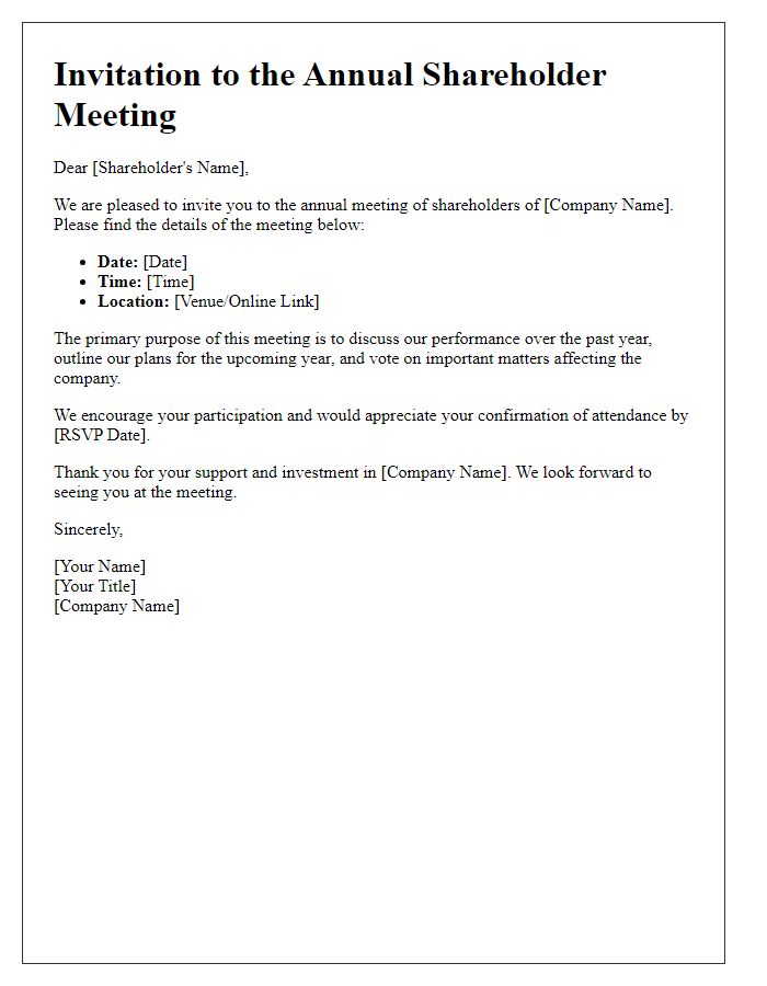 Letter template of annual shareholder meeting invitation