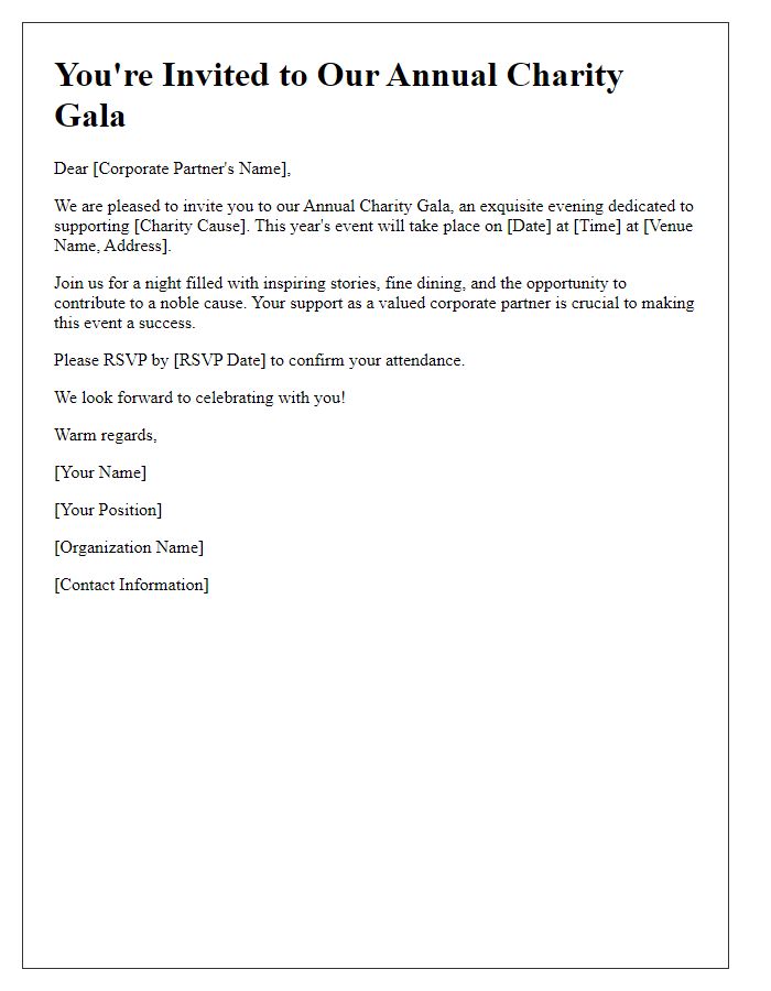 Letter template of charity gala invitation for corporate partners