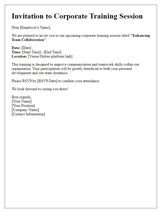 Letter template of corporate training session invitation