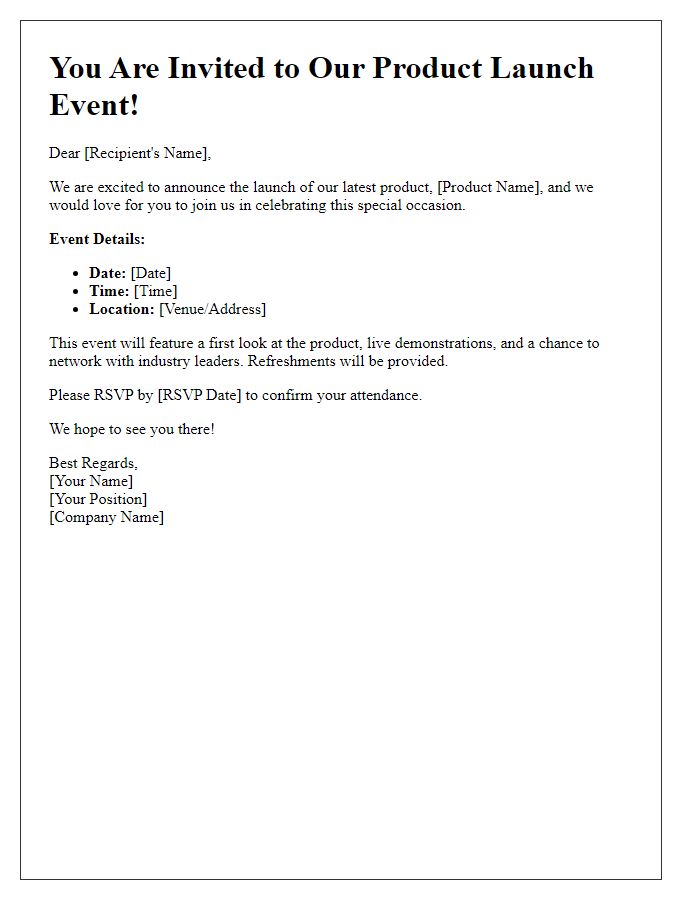 Letter template of product launch event invitation