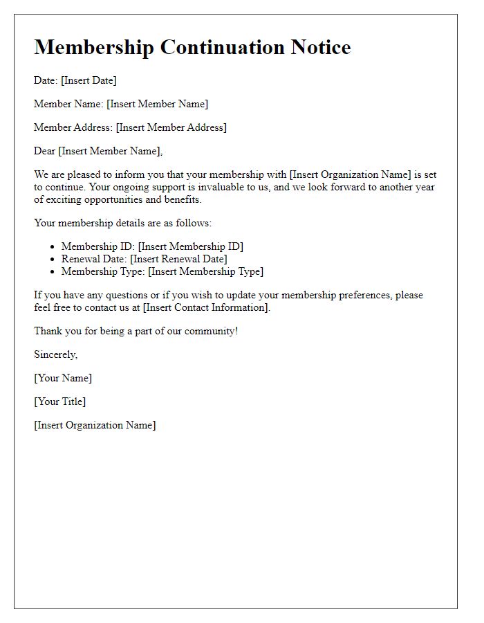 Letter template of Membership Continuation Notice