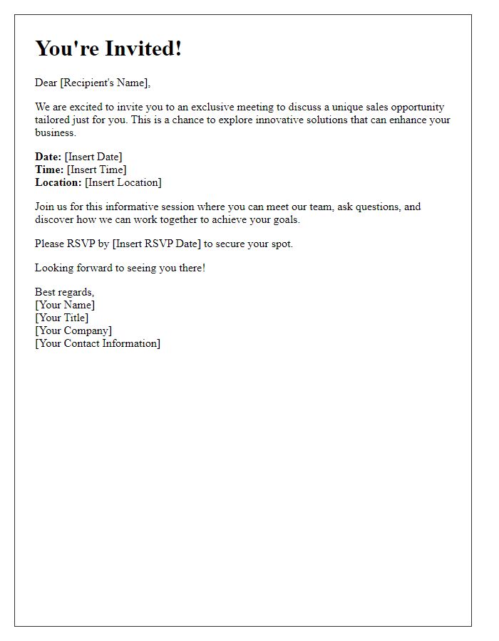 Letter template of exclusive sales opportunity meeting invitation